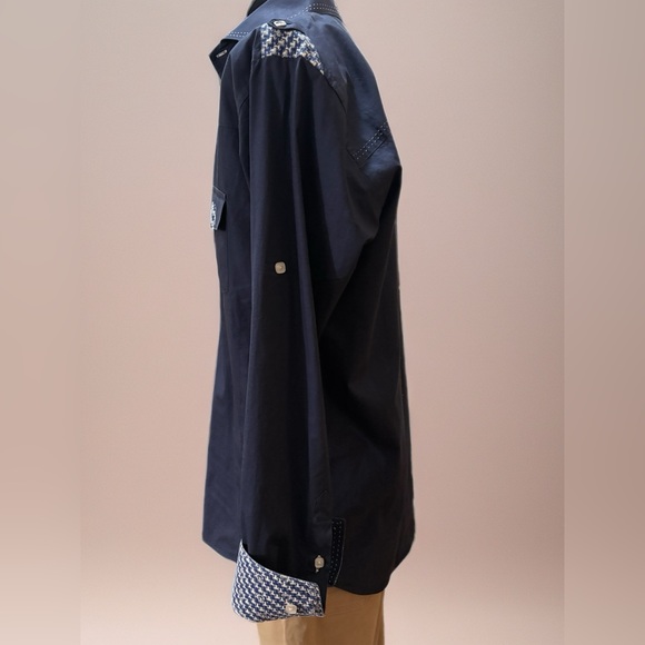 Men's Navy Blue Button-Up Shirt - Picture 5 of 8